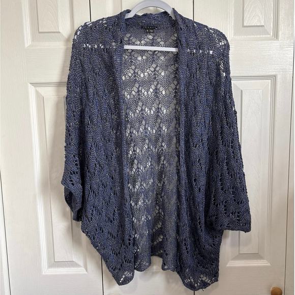 Theory open knit crochet blue sweater cocoon dolman sweater small - Picture 1 of 6